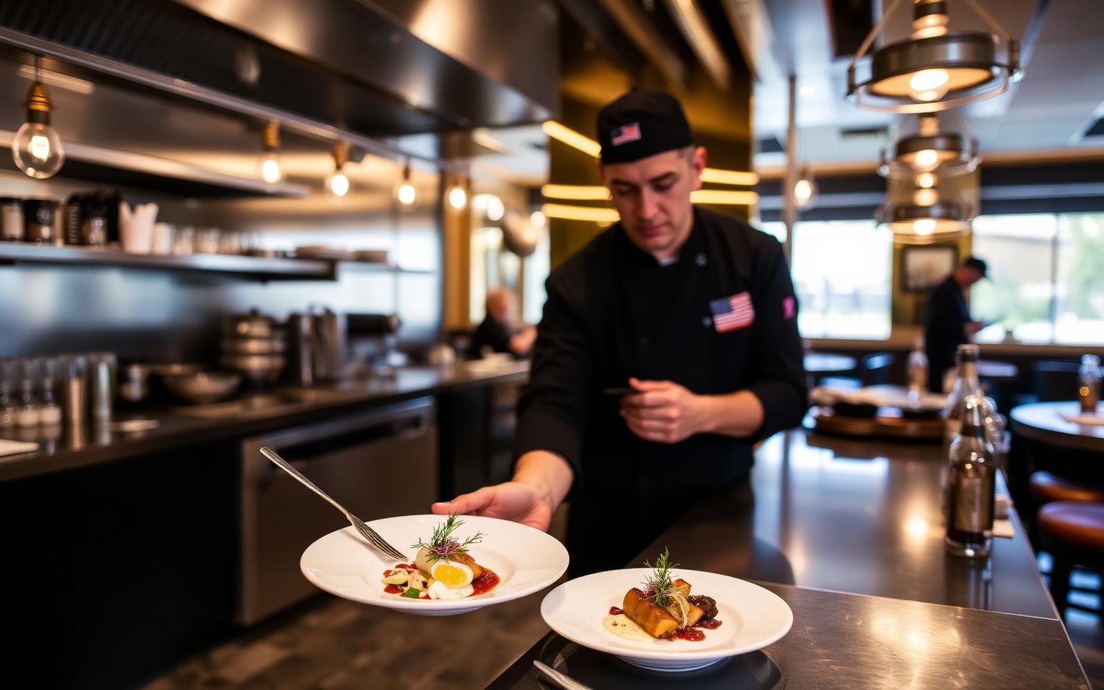 Plated seafood dish styled under warm candlelight in an upscale Miami restaurant